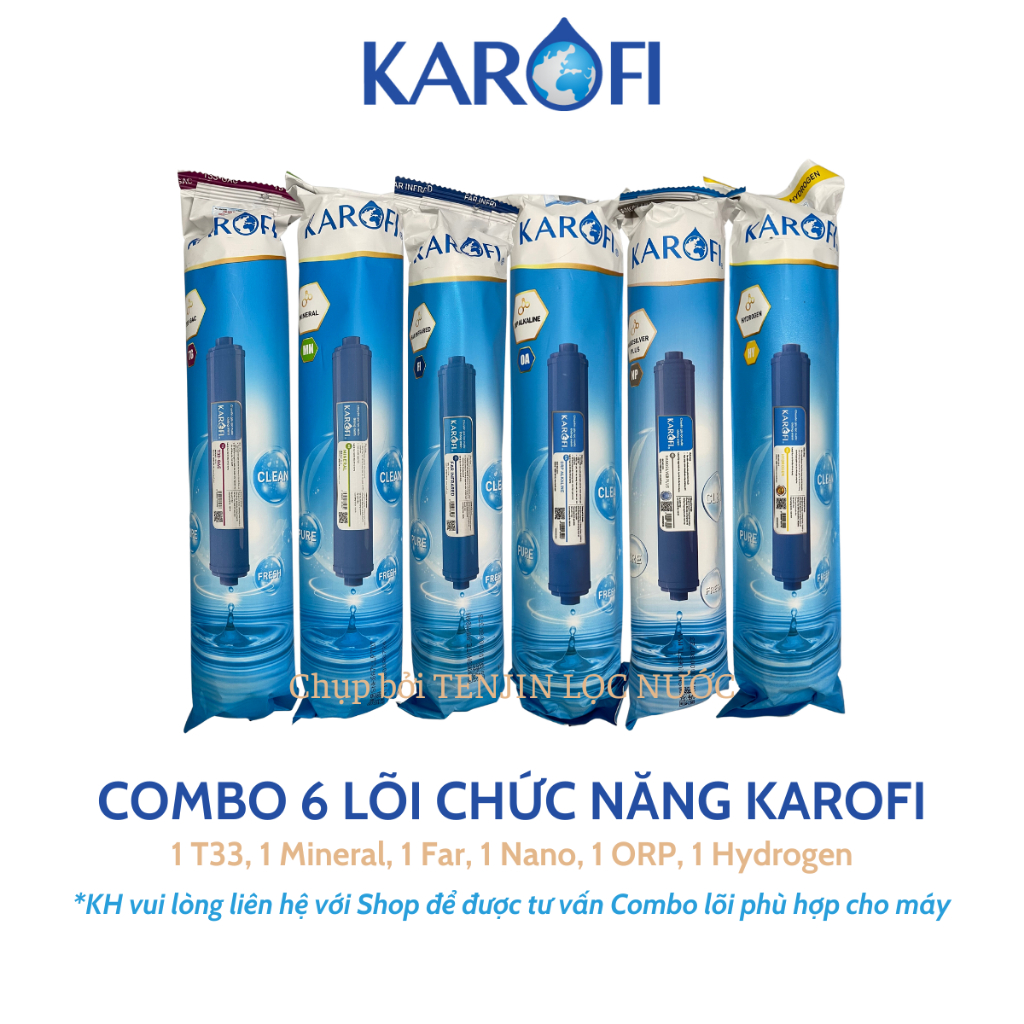 Combo 6 Lõi Chức Năng Karofi Chính Hãng Gồm T33-GAC, Mineral, Far Infrared, Nano Silver, ORP Alkaline và Hydrogen
