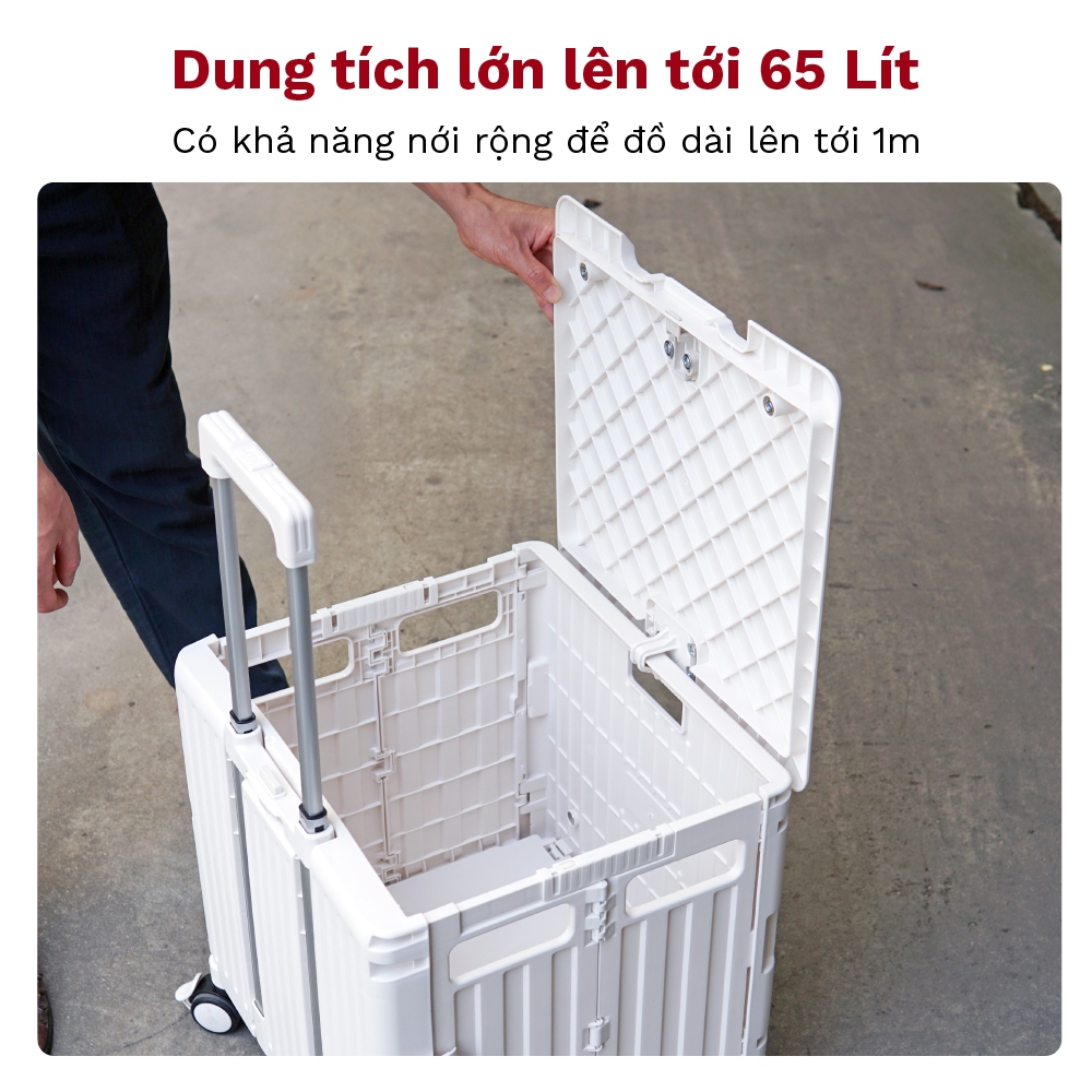 Xe kéo hàng gấp gọn 4 bánh Nhập Khẩu Fujihome, xe đẩy hàng hộp vali 65L xếp gọn đa năng đi chợ siêu thị picnic ô tô