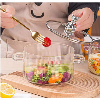 Nồi thủy tinh cao cấp chịu nhiệt độ cao với núm gấu