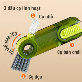 Cọ Vệ Sinh Đa Năng 3 in 1, Dụng Cụ Vệ Sinh Cốc, Bình Sữa, Bình Nước, Bài Chải Cọ Khe Hở Xoay 360 kích thước nhỏ