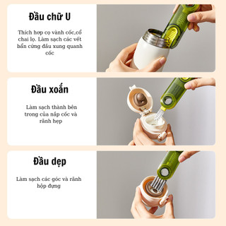 Cọ Vệ Sinh Đa Năng 3 in 1, Dụng Cụ Vệ Sinh Cốc, Bình Sữa, Bình Nước, Bài Chải Cọ Khe Hở Xoay 360 kích thước nhỏ