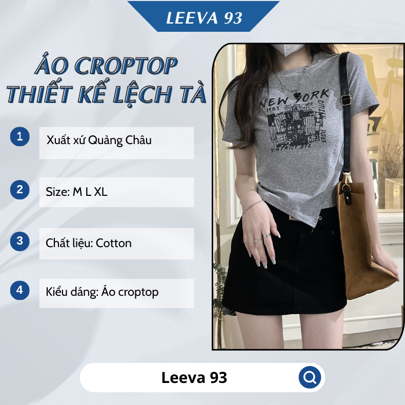 Áo thun croptop cổ tròn tay ngắn vạt lệch họa tiết in,áo phông nữ dáng ngắn co giãn đa chiều 1099