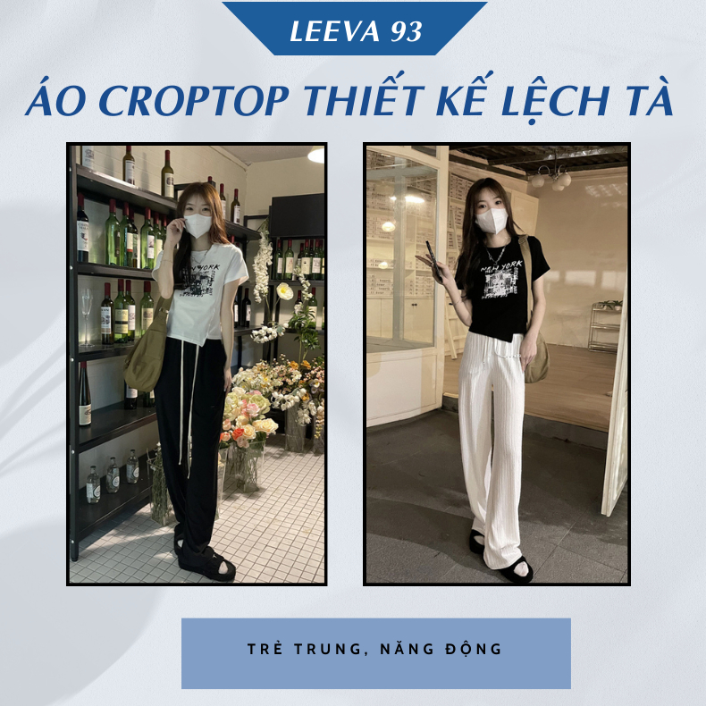Áo thun croptop cổ tròn tay ngắn vạt lệch họa tiết in,áo phông nữ dáng ngắn co giãn đa chiều 1099