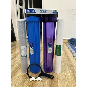 Bộ lọc chặn đầu nguồn đôi 20inch,bộ cốc lọc thô,bộ lọc nước sinh hoạt- lọc thô đầu nguồn 2 cấp ren 21,27, 20inch