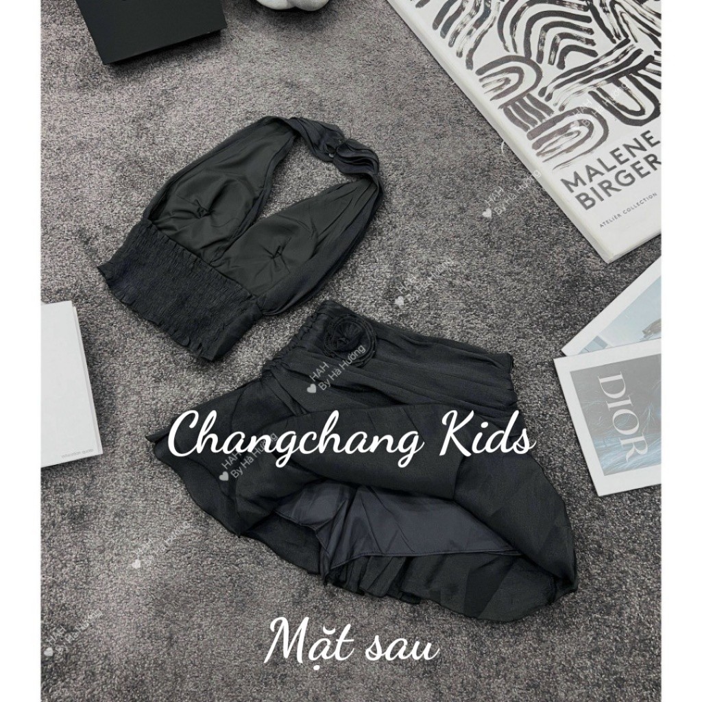 Sét áo yếm chân váy bé gái sành điệu Hàng Thiết Kế vải tơ mềm cho bé và mẹ size nhỏ đến size đại 12 đến 56kg