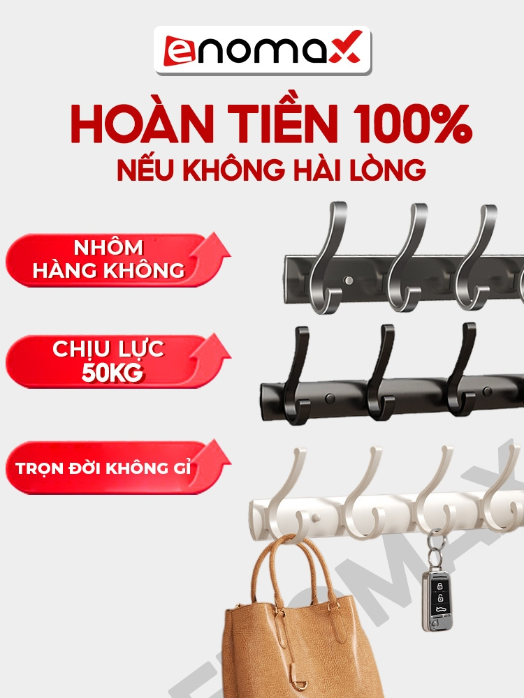 Ảnh Móc Treo Gắn Tường ENOMAX Siêu Chắc, Treo Đồ Đa Năng, Chất Liệu Thép Carbon, Chịu Lực 50kg,  Đi Kèm Keo Dán, Ốc Vít 2
