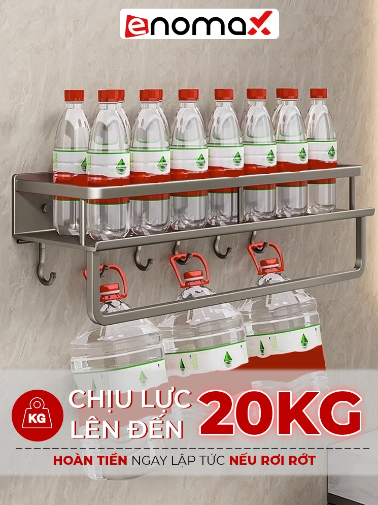 Ảnh Kệ nhà tắm Enomax dán tường  để đồ đa năng, đựng mỹ phẩm, dầu gội... Nhôm hàng không cao cấp. Bảo Hành 10 Năm (Eno 0112) 2