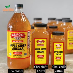 Giấm táo hữu cơ Bragg của Mỹ chai lớn 946ml có chai nhỏ 240ml , 470ml dùng thử