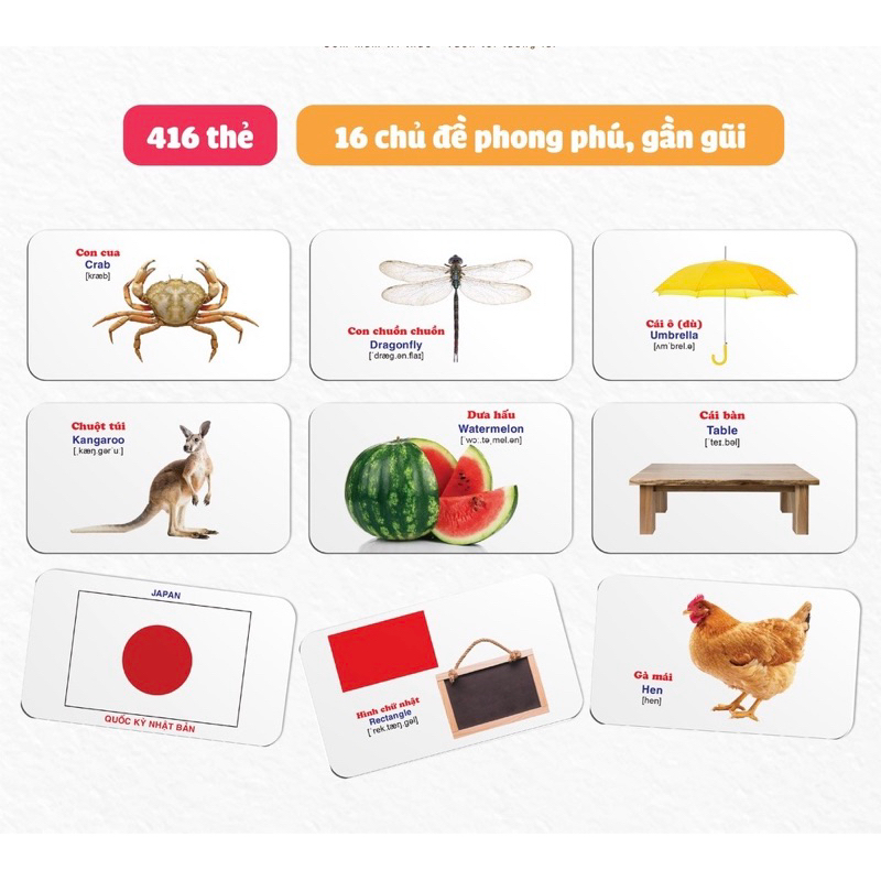 (GIÁ XẢ LỖ) Bộ Thẻ học Flashcard - Bộ Thẻ Học Thông Minh (416 Thẻ Flashcards Tiếng Anh 16 Chủ Đề)