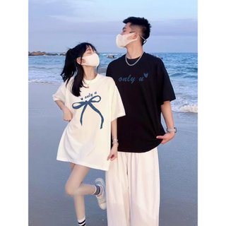 Áo đôi nam nữ Nơ Only U , áo thun dôi nam nữ mặc cùng người yêu trái tim Nơ Only U form rộng có cổ tròn tay [A148]