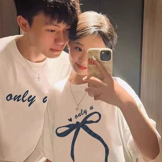Áo đôi nam nữ Nơ Only U , áo thun dôi nam nữ mặc cùng người yêu trái tim Nơ Only U form rộng có cổ tròn tay [A148]