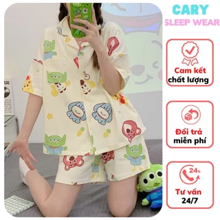 Bộ ngủ pijama cộc tay quần đùi dễ thương, đồ bộ nữ hoạt hình shin mặc nhà cute mùa hè CARY