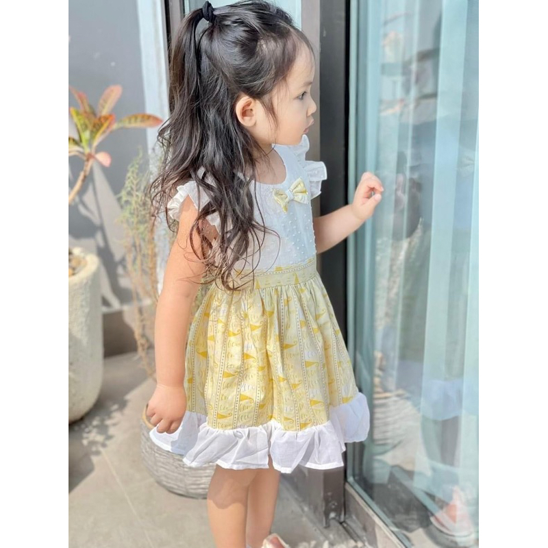 Đầm Bé Gái Thô Boi 2 Lớp Nơ Lưng Form Xinh LC752 Mặc Mát Size 9-12 Tháng (8-9kg)
