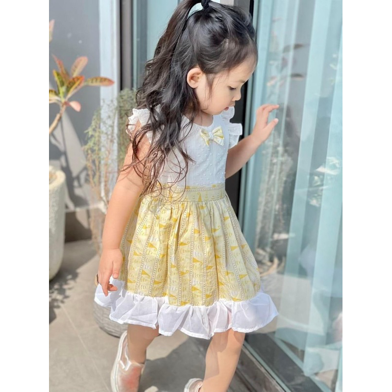 Đầm Bé Gái Thô Boi 2 Lớp Nơ Lưng Form Xinh LC752 Mặc Mát Size 9-12 Tháng (8-9kg)