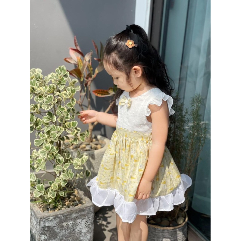 Đầm Bé Gái Thô Boi 2 Lớp Nơ Lưng Form Xinh LC752 Mặc Mát Size 9-12 Tháng (8-9kg)