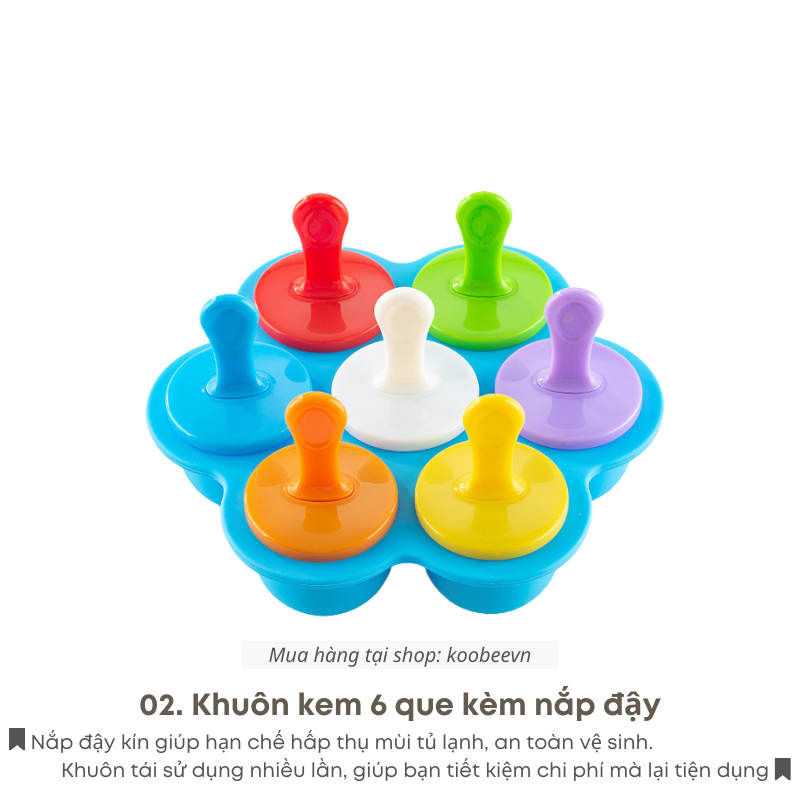 Khuôn Làm Kem Silicone 7 Que Có Nắp KOOBEE Đa Năng Khay Làm Đá, Nướng Bánh Tiện Dụng | 064