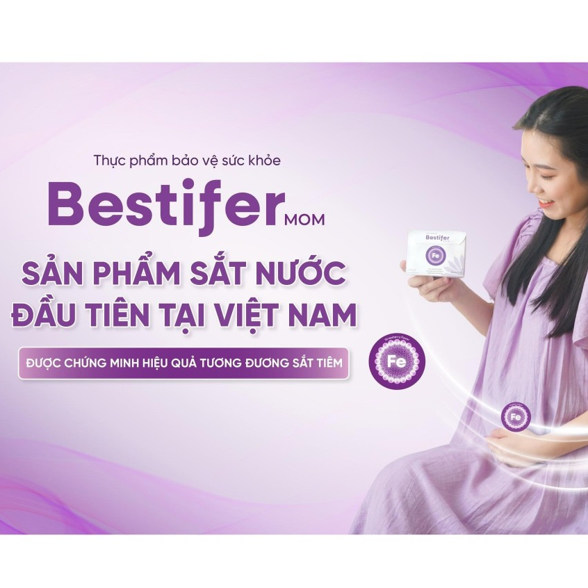 Combo 2 hộp sắt Bestifer Mom cho mẹ bầu sau sinh hỗ trợ giảm thiếu máu do thiếu sắt hộp 24 gói