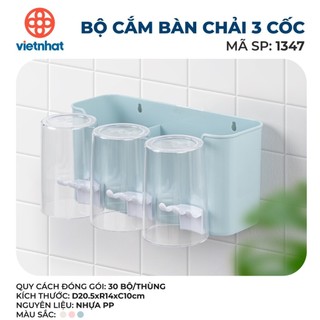 Kệ bàn chải đánh rắng 3 cốc Việt Nhật, Kệ treo đồ nhà tắm dán tường 1347