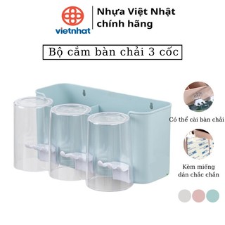Kệ bàn chải đánh rắng 3 cốc Việt Nhật, Kệ treo đồ nhà tắm dán tường 1347