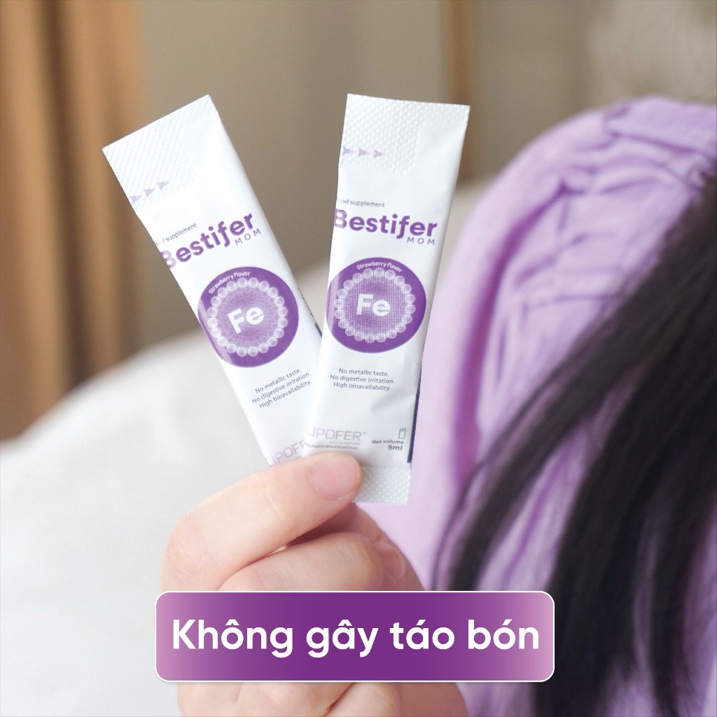 Sắt nước Bestifer Mom cho mẹ bầu và sau sinh hỗ trợ giảm thiếu máu do thiếu sắt hộp 24 gói + quà