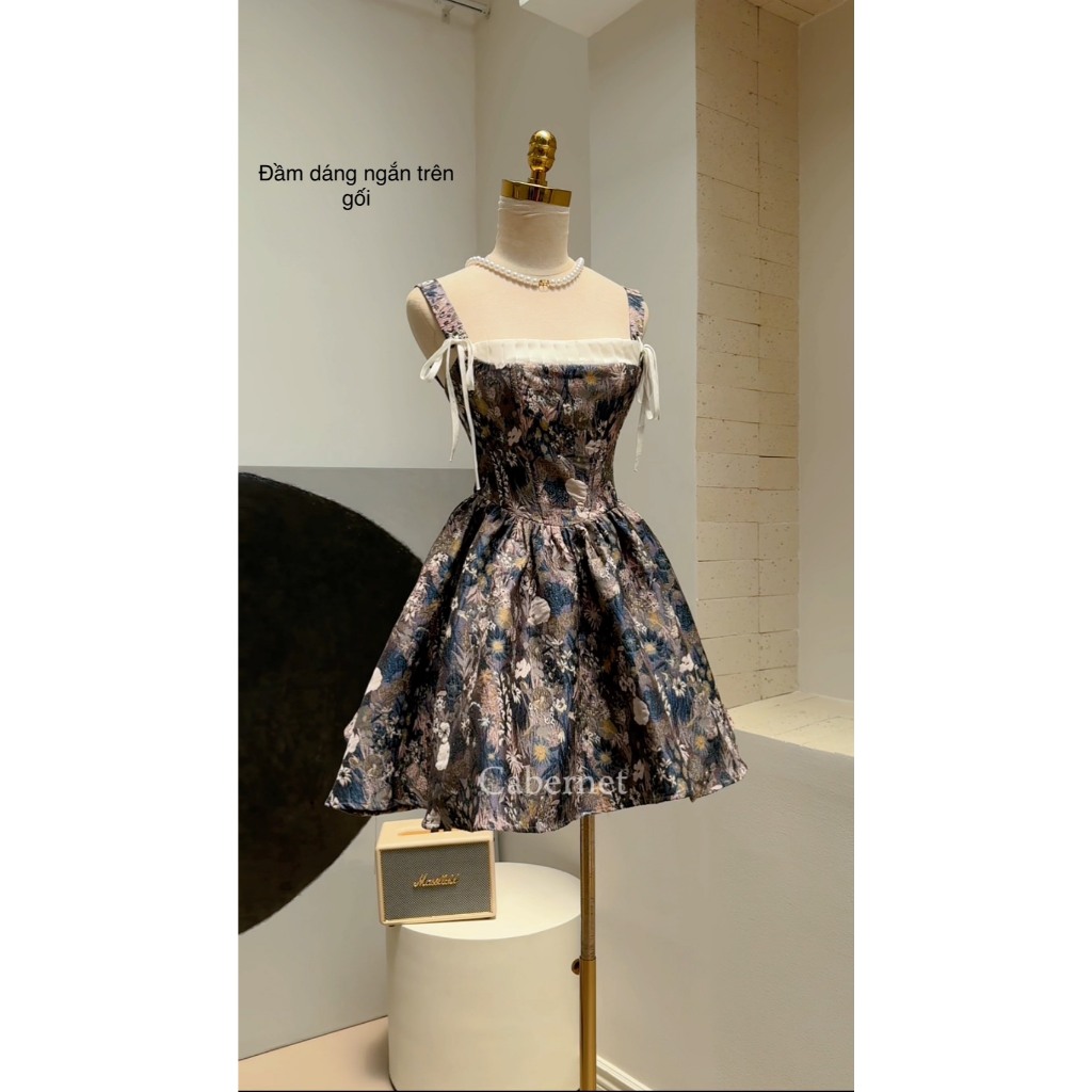 D188 Đầm Cherish tiểu thư dáng ngắn chất gấm hoa 3d- Không mút ngực ...
