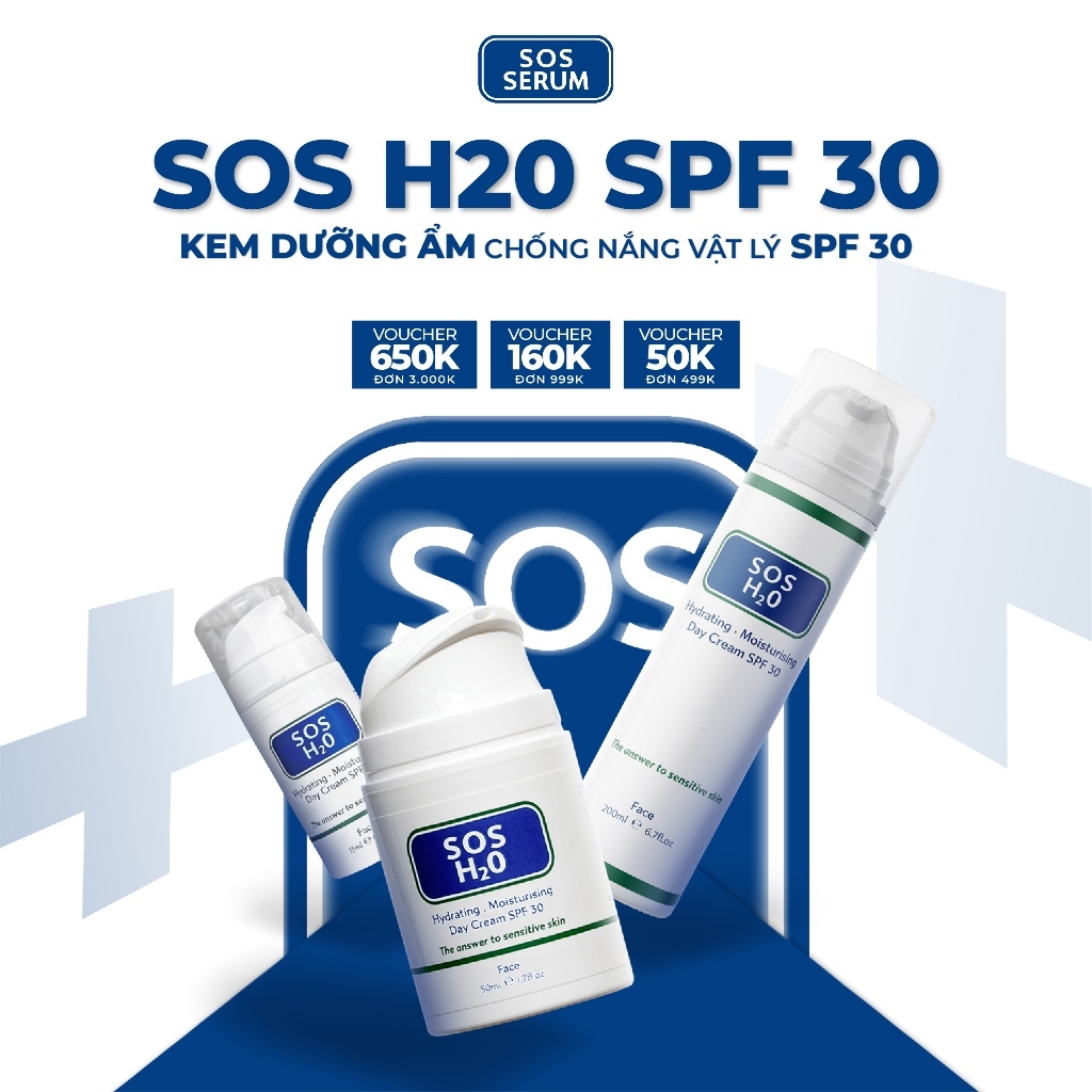 Kem dưỡng Chống nắng Vật lý,tăng cường độ ẩm hàng ngày SOS H20 SPF30 Anh [SOS SERUM]