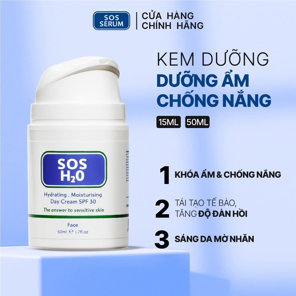 Kem dưỡng Chống nắng Vật lý,tăng cường độ ẩm hàng ngày SOS H20 SPF30 Anh [SOS SERUM]