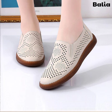 Giày Lười Nữ BALIA, Giày Nữ Thoáng Khí BA245, Giày Bệt Nữ Đế Mềm Màu Đen Và Kem, Size 35 - 40