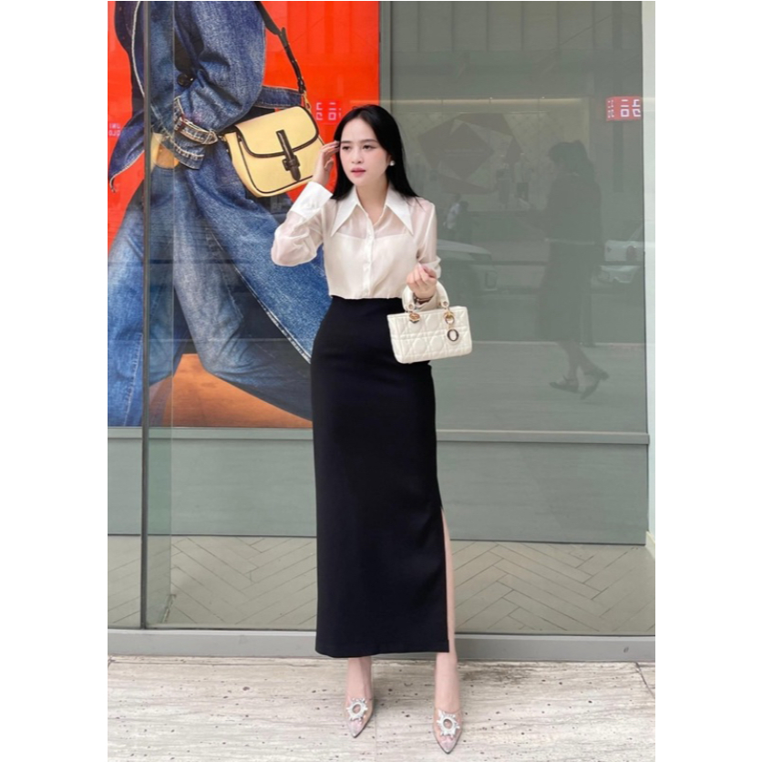 Chân Váy Chữ A Sông Dáng Dài Sẻ Bên 90cm_Thời Trang Công Sở Hè 2024_SHOPNGOCTRANG19