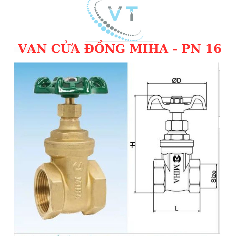 Van Cửa đồng Dn15 Dn20 Dn25 Dn32 Dn40 Dn65 Miha Pn16 Van Xoay Van