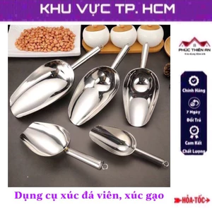 Dụng cụ xúc đá viên, xúc gạo và các loại hạt khô, chất liệu inox siêu bền, có móc treo tiện dụng