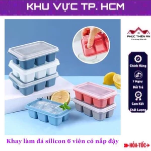 Khay làm đá mini 6 viên, chất liệu silicon siêu bền, có nắp đậy tiện dụng