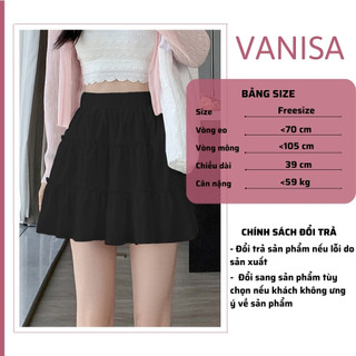 Chân váy xoè ngắn xếp ly ren tầng tennis nơ đen hồng trắng có quần trong chất đũi xốp VANISA CV024