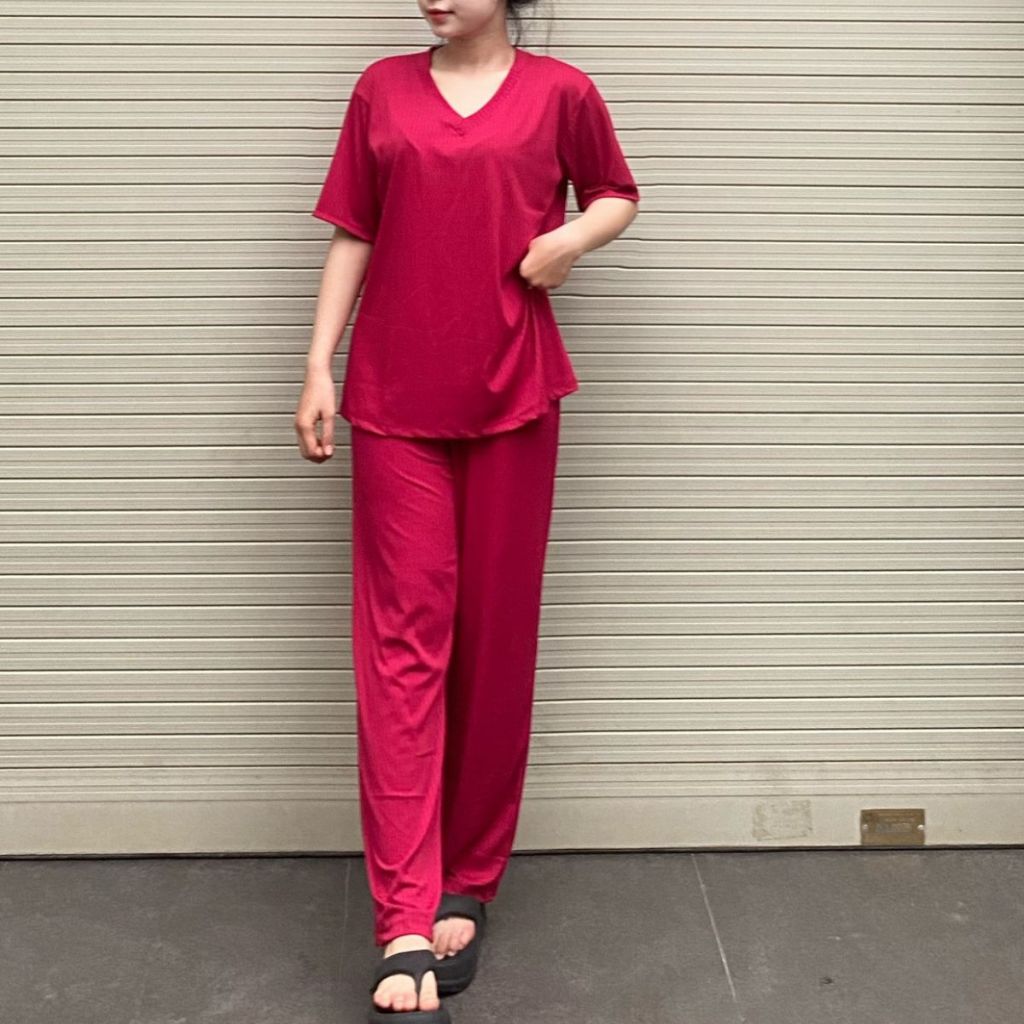 Set Đồ Nữ Đẹp Sang Chảnh Bigsize Quần Ống Suộng Rộng Thun Gân Đũa Lạnh ESHOP Đồ Bộ Nữ Áo Cổ Tim DL68