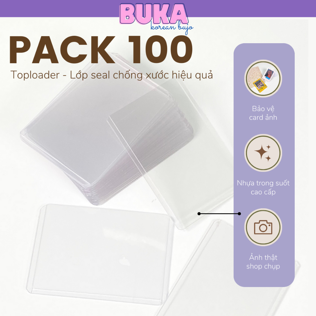 Toploader 100 cái Buka top đựng card seal, unseal size B8, A7 combo