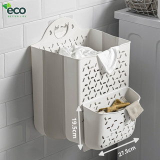 Giỏ đựng quần áo nhà tắm ECO thiết kế tay cầm treo tường có thể gấp gọn chất liệu nhựa kèm miếng dán