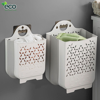 Giỏ đựng quần áo nhà tắm ECO thiết kế tay cầm treo tường có thể gấp gọn chất liệu nhựa kèm miếng dán