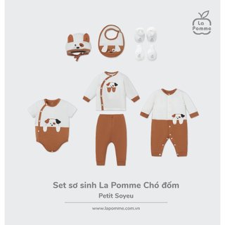 La pomme Bộ dài tay La Pomme cúc lệch Chó đốm - Cam cho bé sơ sinh