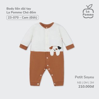 La pomme Bộ dài tay La Pomme cúc lệch Chó đốm - Cam cho bé sơ sinh