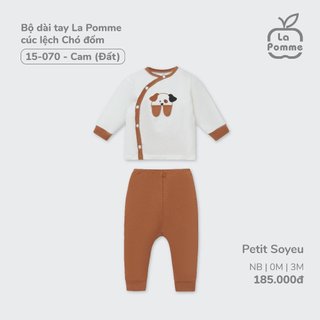 La pomme Bộ dài tay La Pomme cúc lệch Chó đốm - Cam cho bé sơ sinh