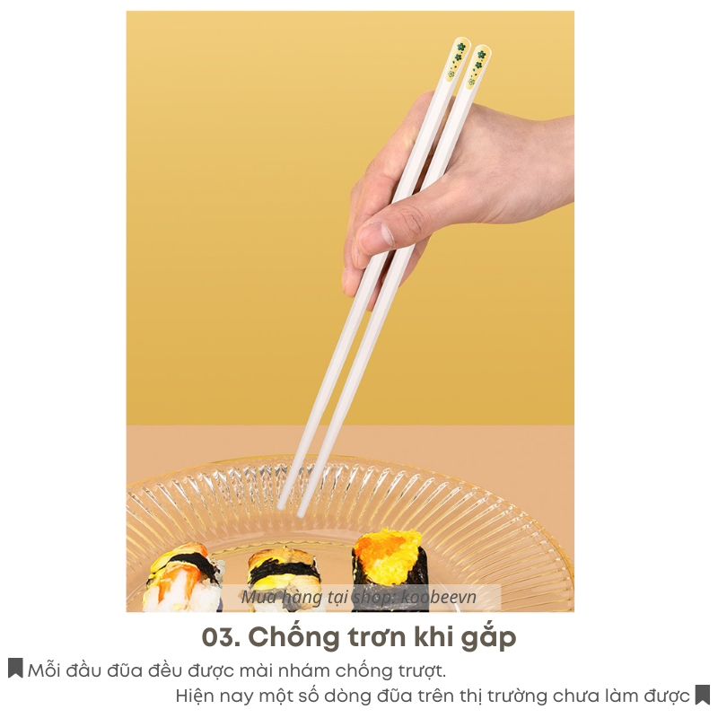 Bộ 10 Đôi Đũa Hợp Kim Màu Trắng Kháng Khuẩn Không Mốc Chống Trơn Chịu Nhiệt Họa Tiết Cỏ 4 Lá Cao Cấp | 068