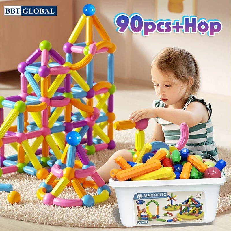 Ảnh Tặng hộp nhựa- Đồ chơi xếp hình nam châm thông minh đa dạng màu sắc 130 chi tiết 2