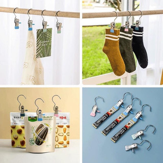 Set 10 Móc Kèm Kẹp Treo Quần Áo, Móc Treo Đồ Đa Năng Bằng Thép Không Rỉ Tiết Kiệm Diện Tích 88468