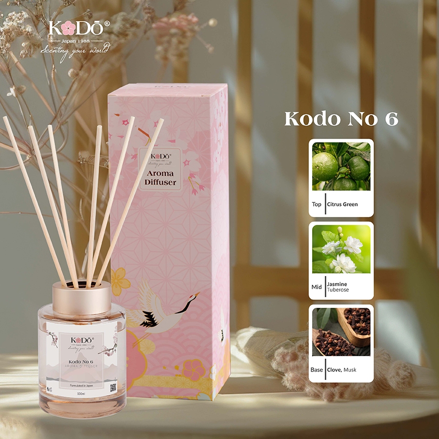 Ảnh Tinh Dầu Que Gỗ Khuếch Tán Hương Nước Hoa KODO Classic Kèm 6 Que Dùng Thơm Phòng, Spa, Khách Sạn, Toilet Chai 120ml 4