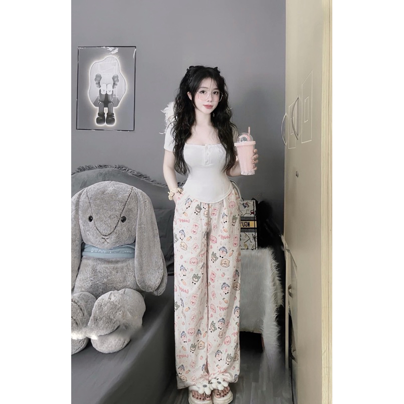 Sét bộ nữ đúng nút tay ngắn in hoạt hình siêu đẹp dễ thương