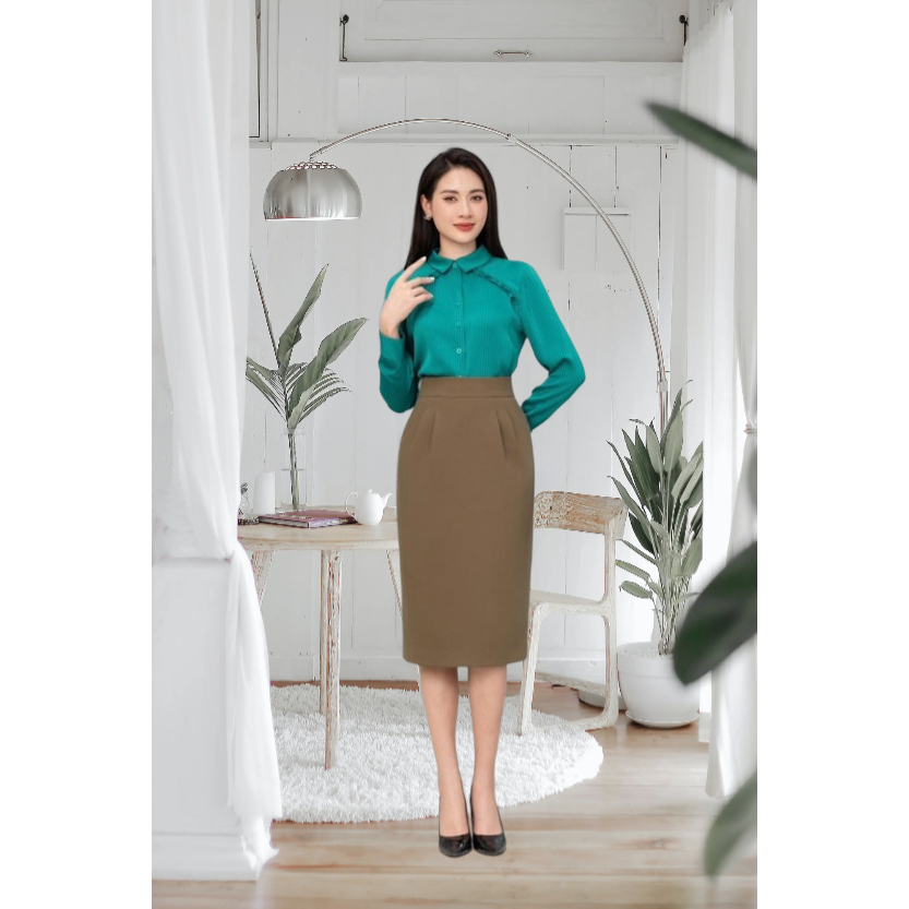 Chân Váy Bút Chì Dáng Dài Bản Cạp To Sang Chảnh Che Khuyết Điểm Tốt Có Túi 2 Bên_2 Lớp_75cm_SHOPNGOCTRANG19_CV05