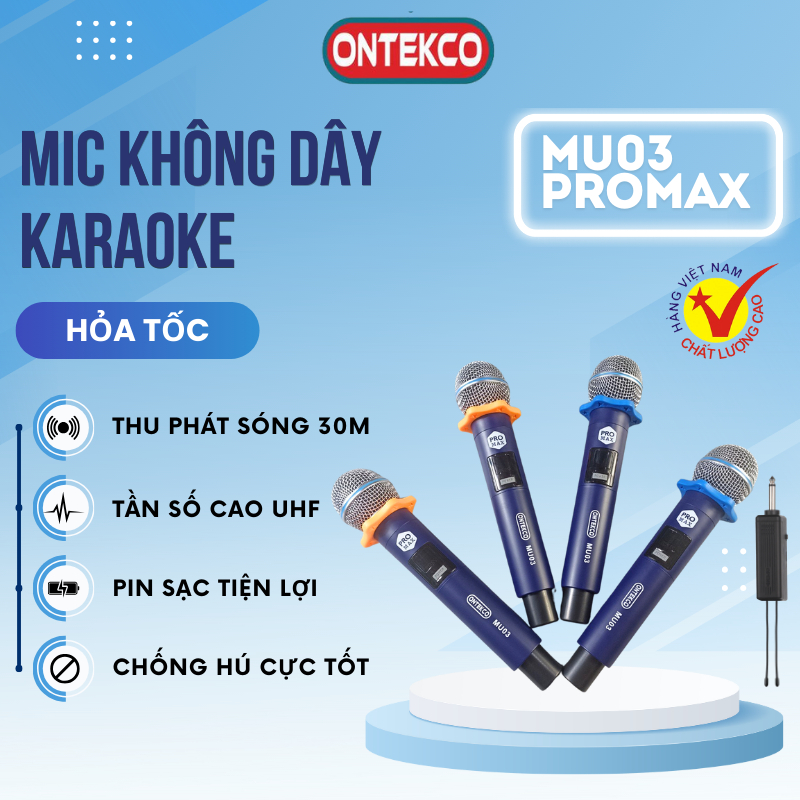 Micro không dây karaoke ONTEKCO MU03 PROMAX dùng cho hội trường, hoạt ...