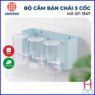 Bộ cắm bàn chải 3 cốc MS 1347 nhựa Việt Nhật,khay kệ để bàn chải, cốc và kem đánh răng kèm miếng dán siêu chắc { H }