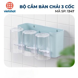 Bộ cắm bàn chải 3 cốc MS 1347 nhựa Việt Nhật,khay kệ để bàn chải, cốc và kem đánh răng kèm miếng dán siêu chắc { H }
