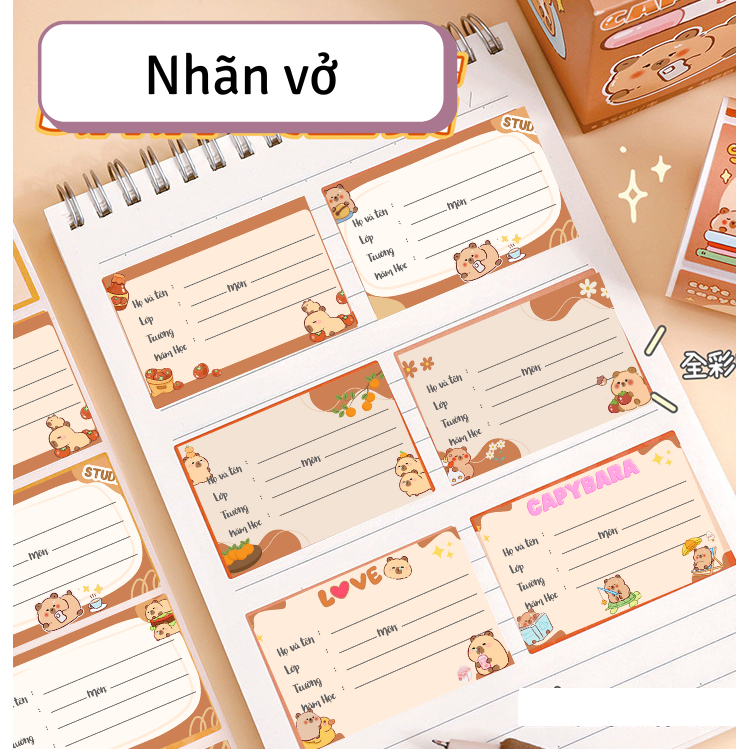 Nhãn vở dán hình Capybara dề thương bộ 12 cái nhãn hình chuột lang nước ...